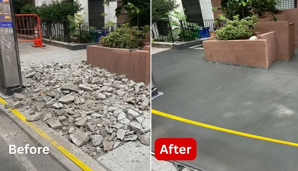 before and after view of sidewalk replacement at 151 e 37th st in manhattan
