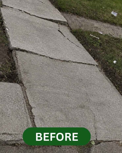 Cracked and uplifted tree-root-damaged sidewalk slabs on Remsen Ave in Canarsie, Brooklyn, before repair