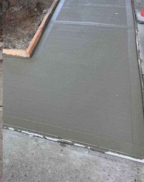 Newly poured concrete sidewalk around the restored tree pit at 622 Vanderbilt Ave in Prospect Heights, Brooklyn, after replacement